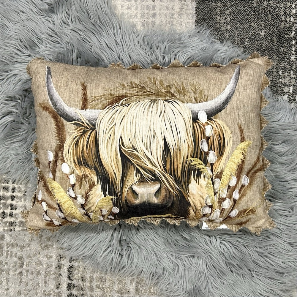 Highland Cow Fall Print Toss Pillow Decor‎ Autumn Harvest Farmhouse 14x20 NEW
